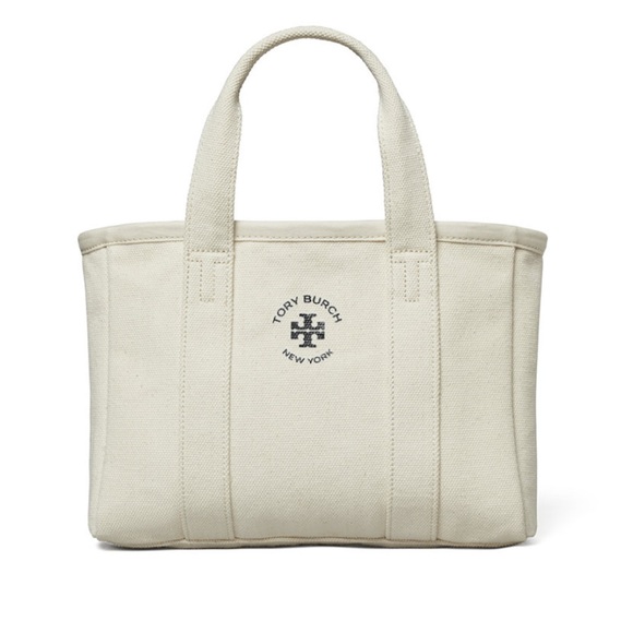 {Tory Burch} Natural Canvas Tote Bag - Double Top Handle for Beach/Summer Bag - Picture 2 of 6